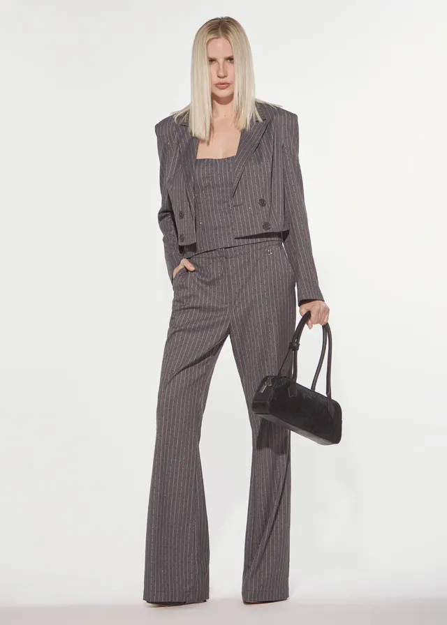 Denny Rose Blazer Cropped Gessato Strass Grau