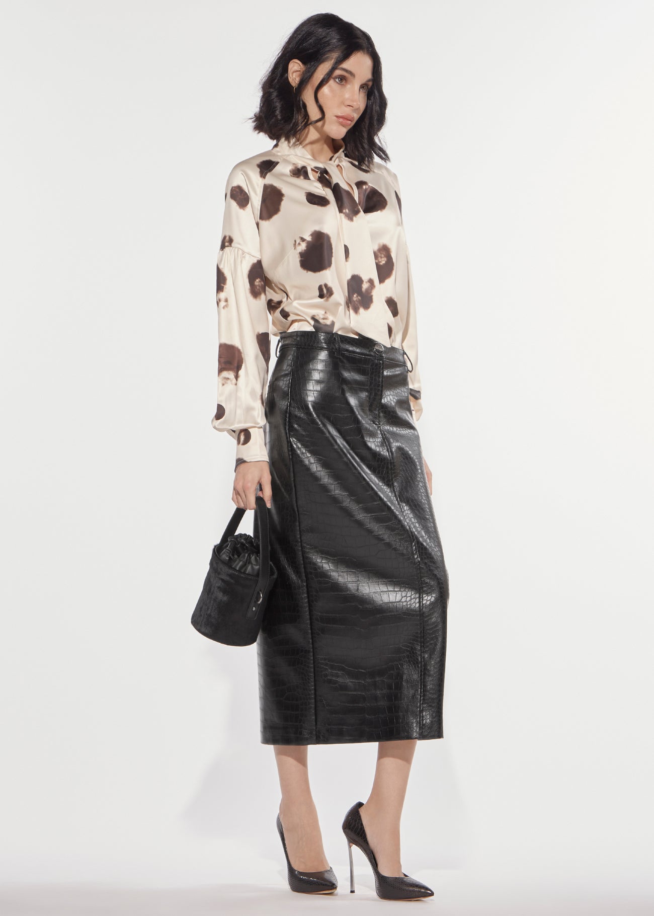 Denny Rose Ink Bluse Vanilla Espresso Satin