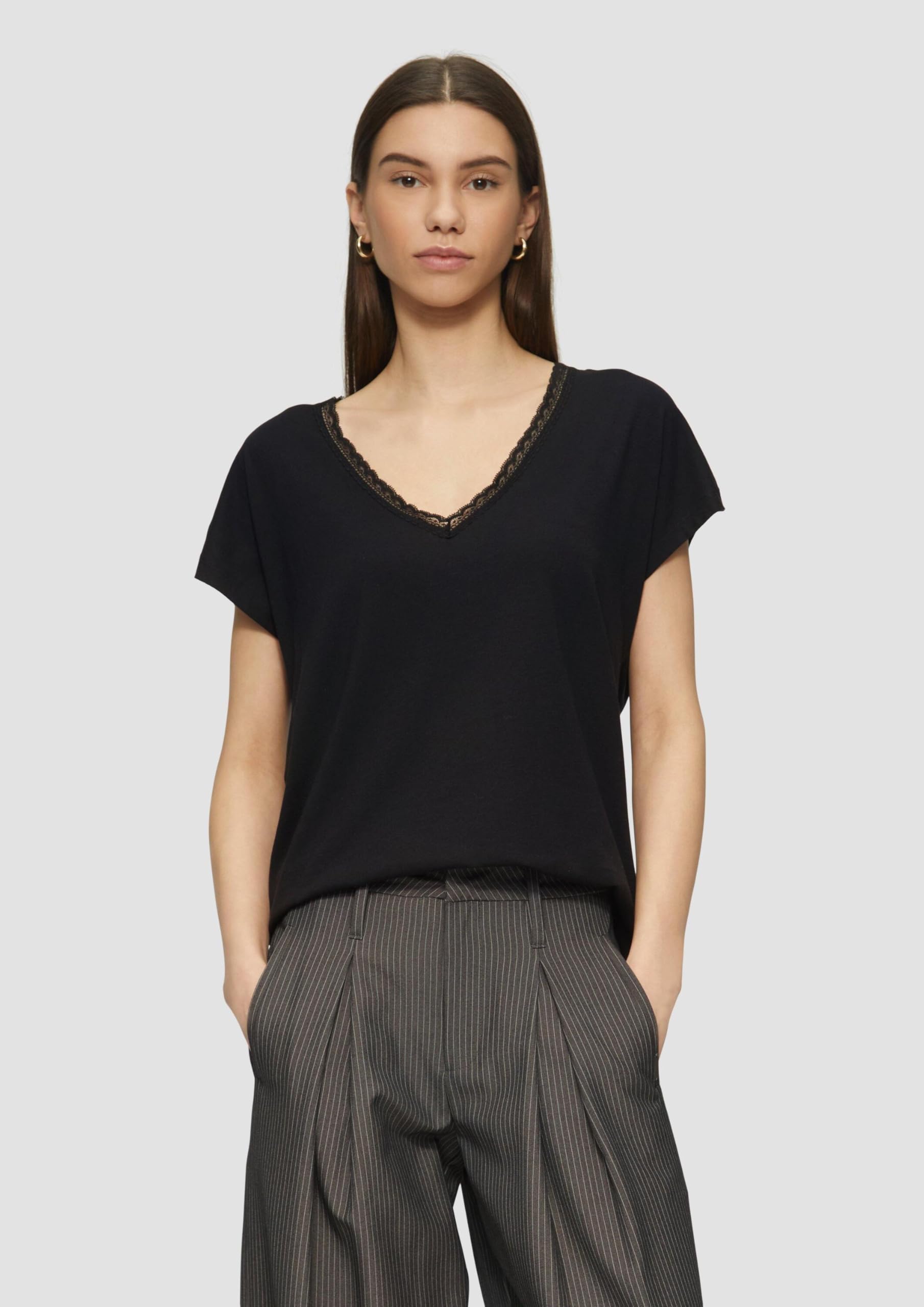 s.Oliver QS Modalmix-Shirt Damen mit Spitze V-Neck