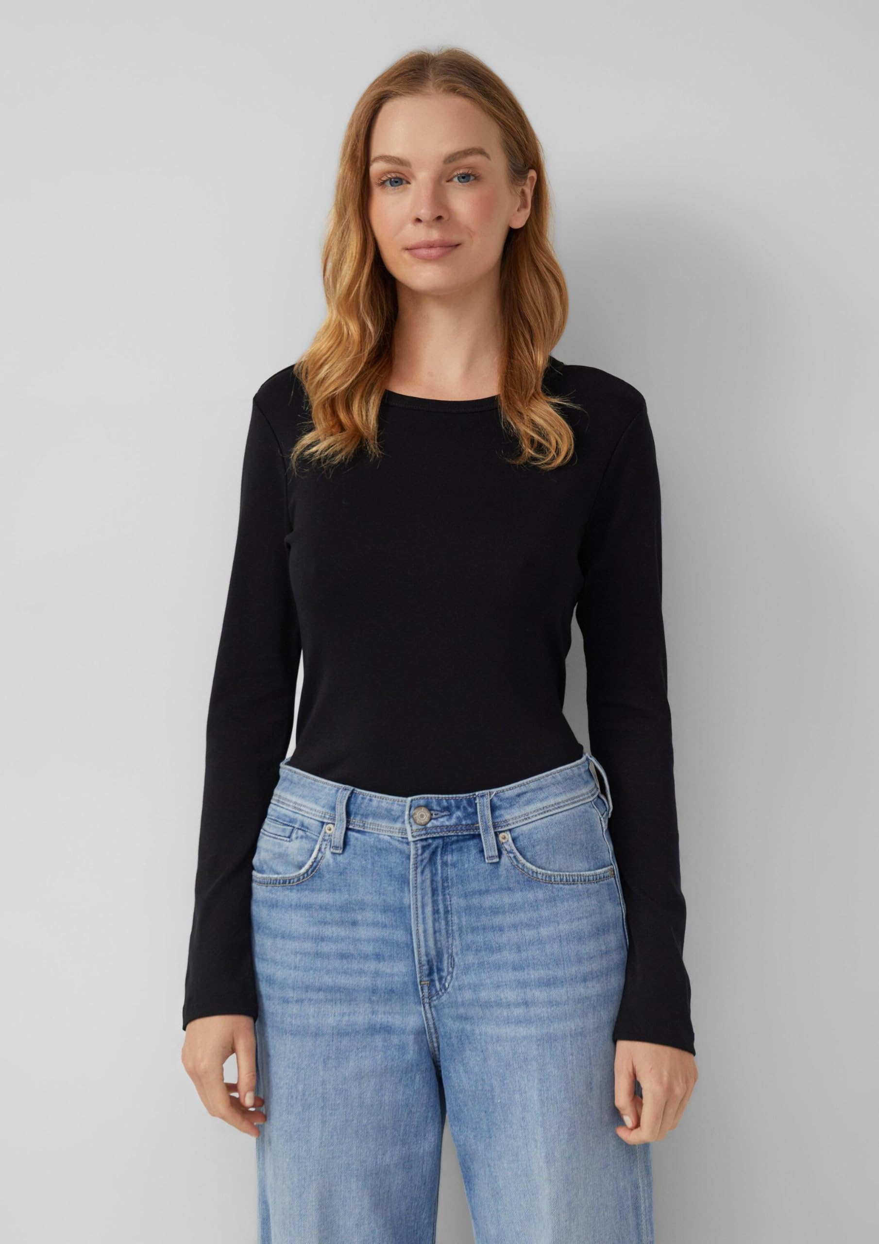 s.Oliver Damen Langarm T-Shirt weiß schwarz 1er Pack