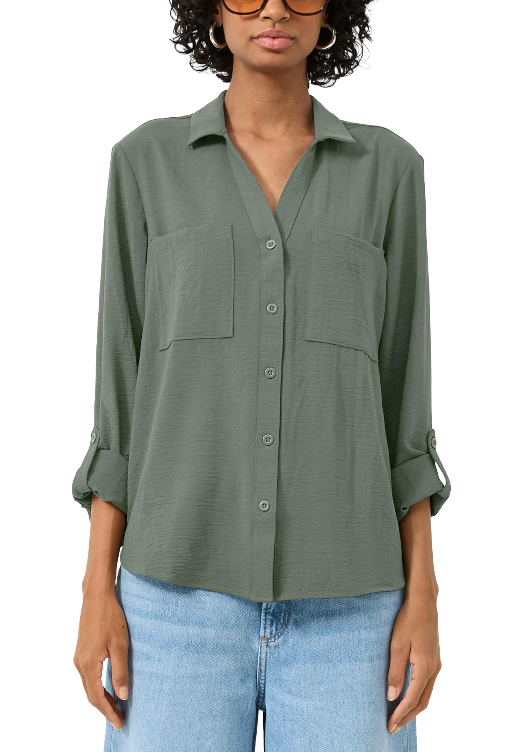 s.Oliver QS Bluse mit Turn-up Langarm Brusttaschen strukturiert