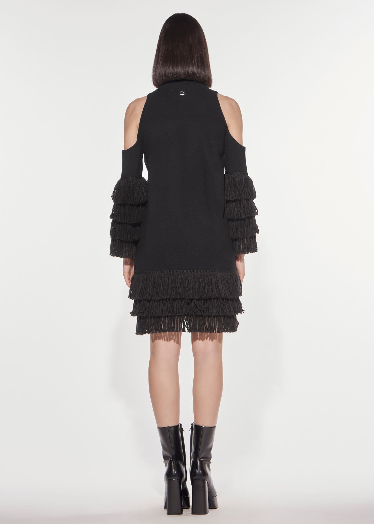 Denny Rose Strick Minikleid Fransen Cut-Out Schwarz