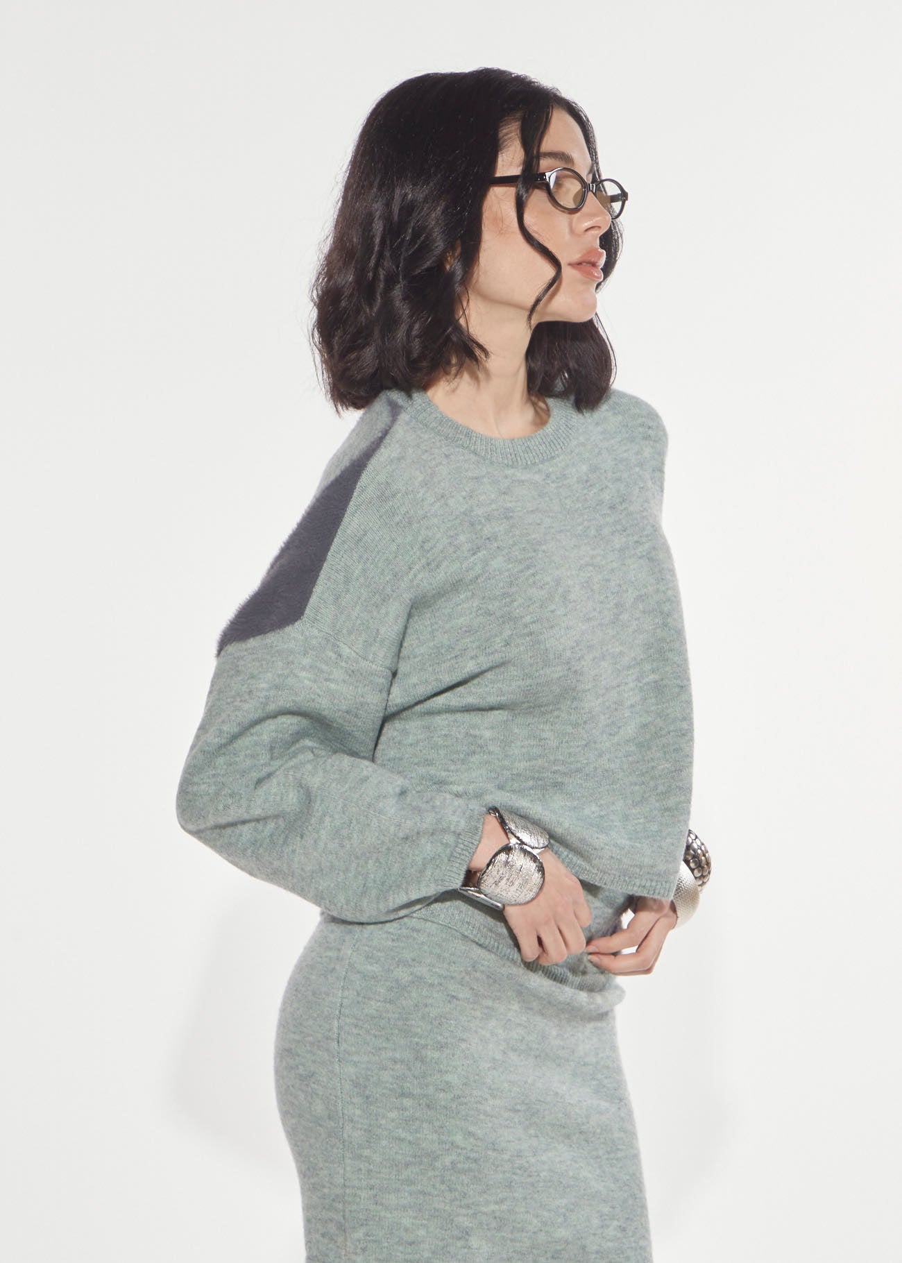 Denny Rose Pullover Jacquard Mint-Grey cropped