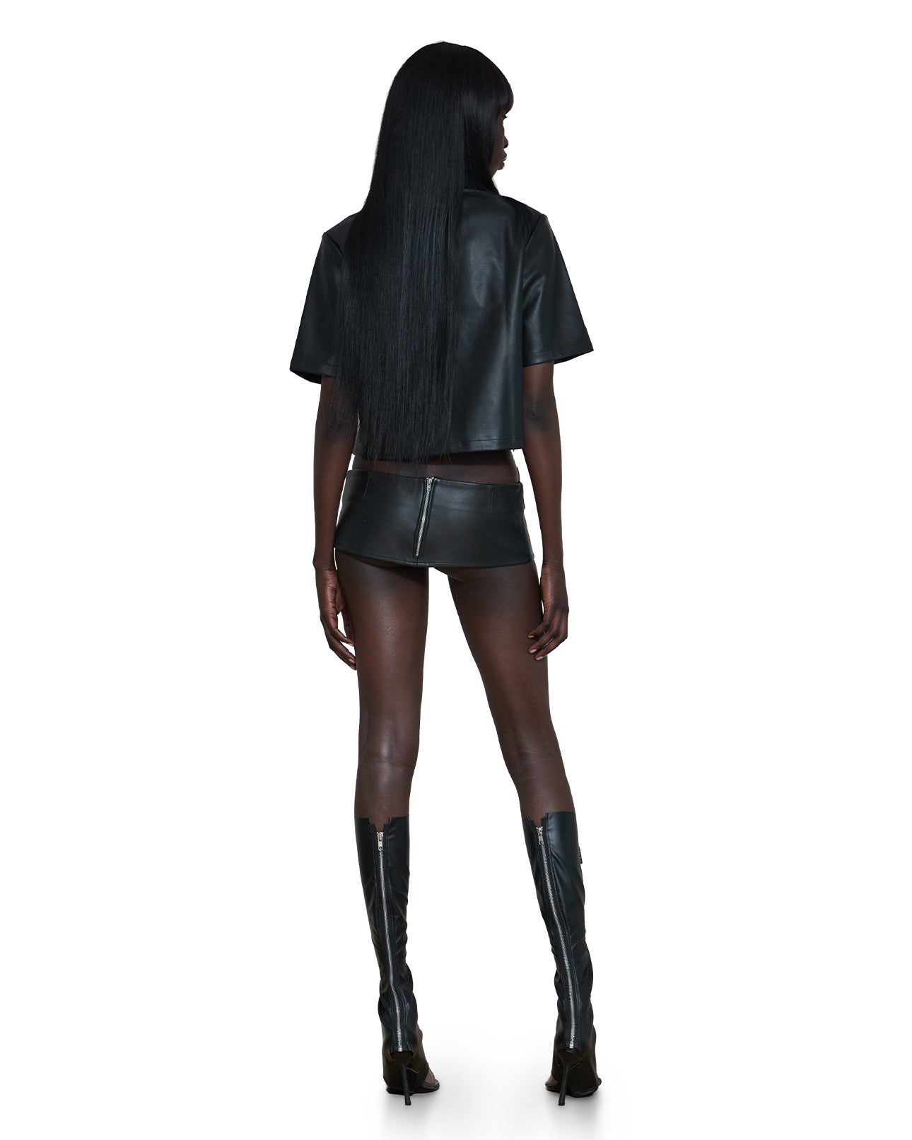 Mowalola Moto Polo Shirt Cropped Kunstleder bedruckt