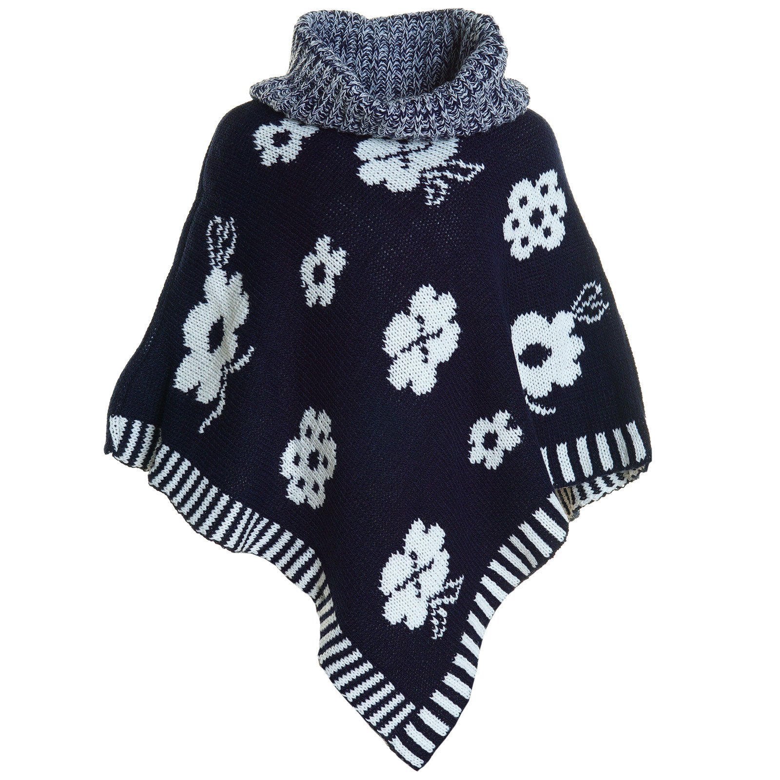 BEZLIT Poncho Rollkragen Mädchen Schwarz Blumen