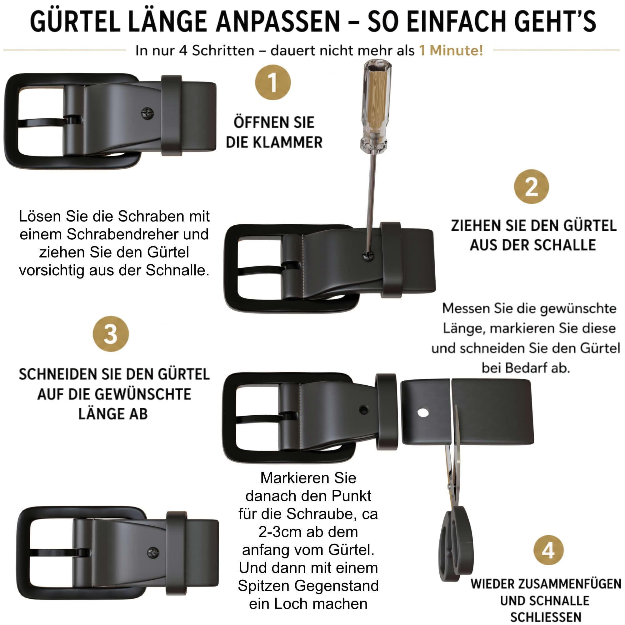 BEZLIT Herren Ledergürtel 4 cm Schwarz Rindsleder