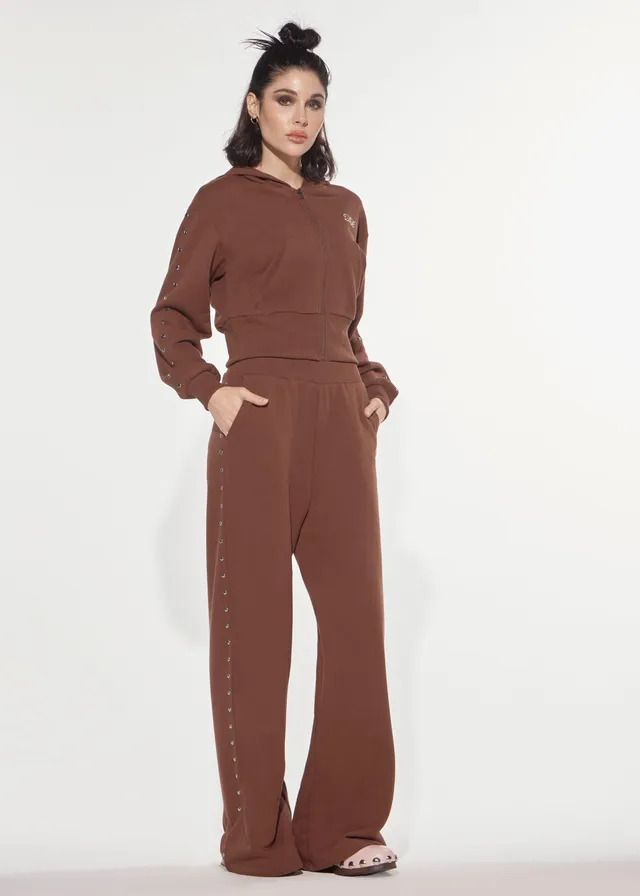 Denny Rose Hoodie Eclectic Braun Nieten Zip
