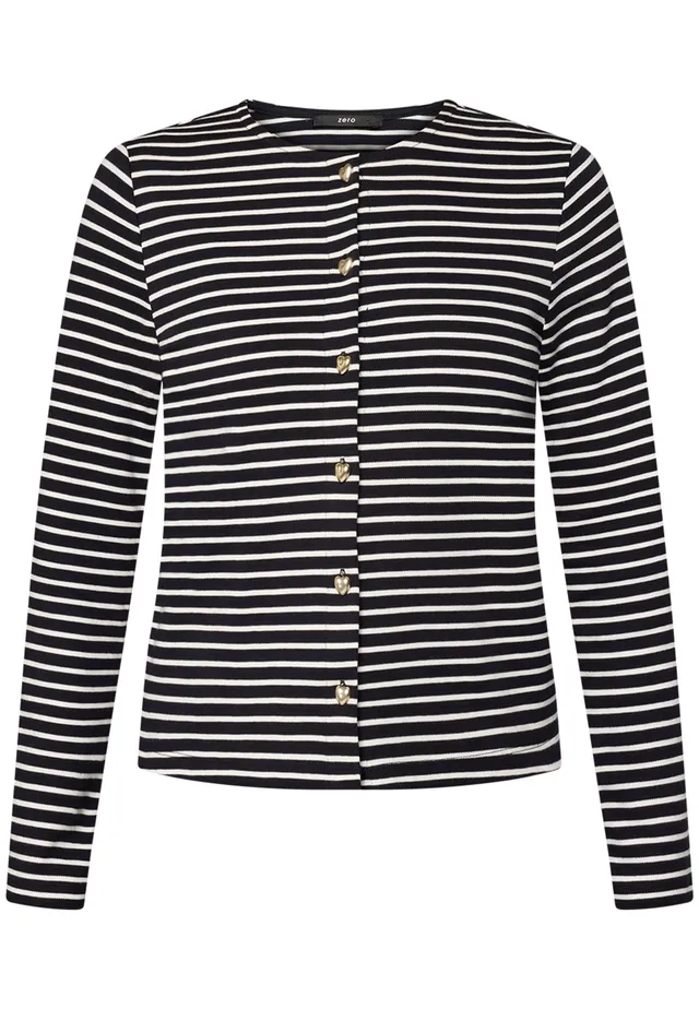 zero Sweatjacke Knopfleiste Damenjacke 40 Dark BlueCream sportlich