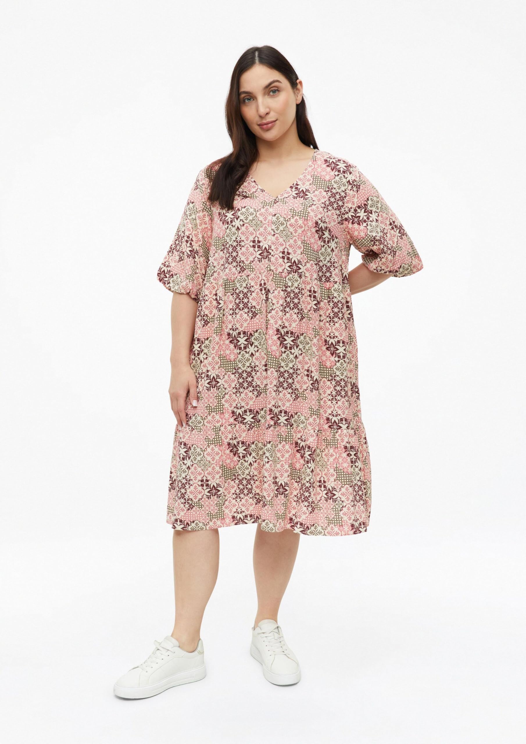 s.Oliver Red Label Kleid V-Ausschnitt Puffärmel Gr.50 Print