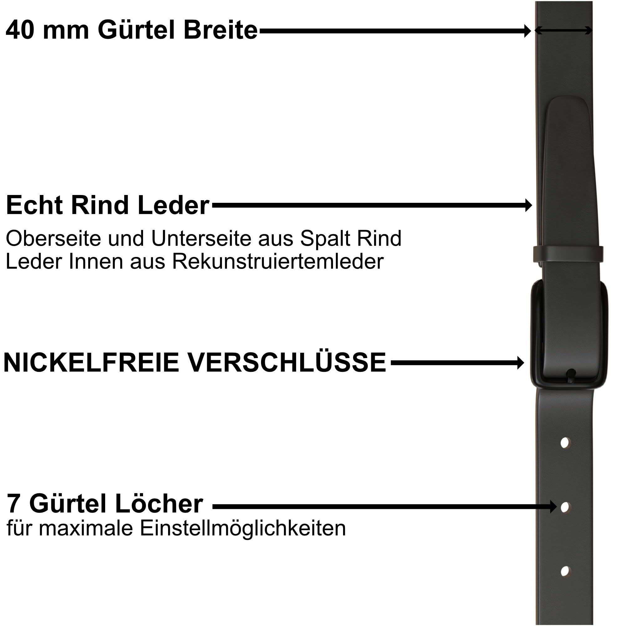 BEZLIT Herren Ledergürtel 4 cm Schwarz Rindsleder