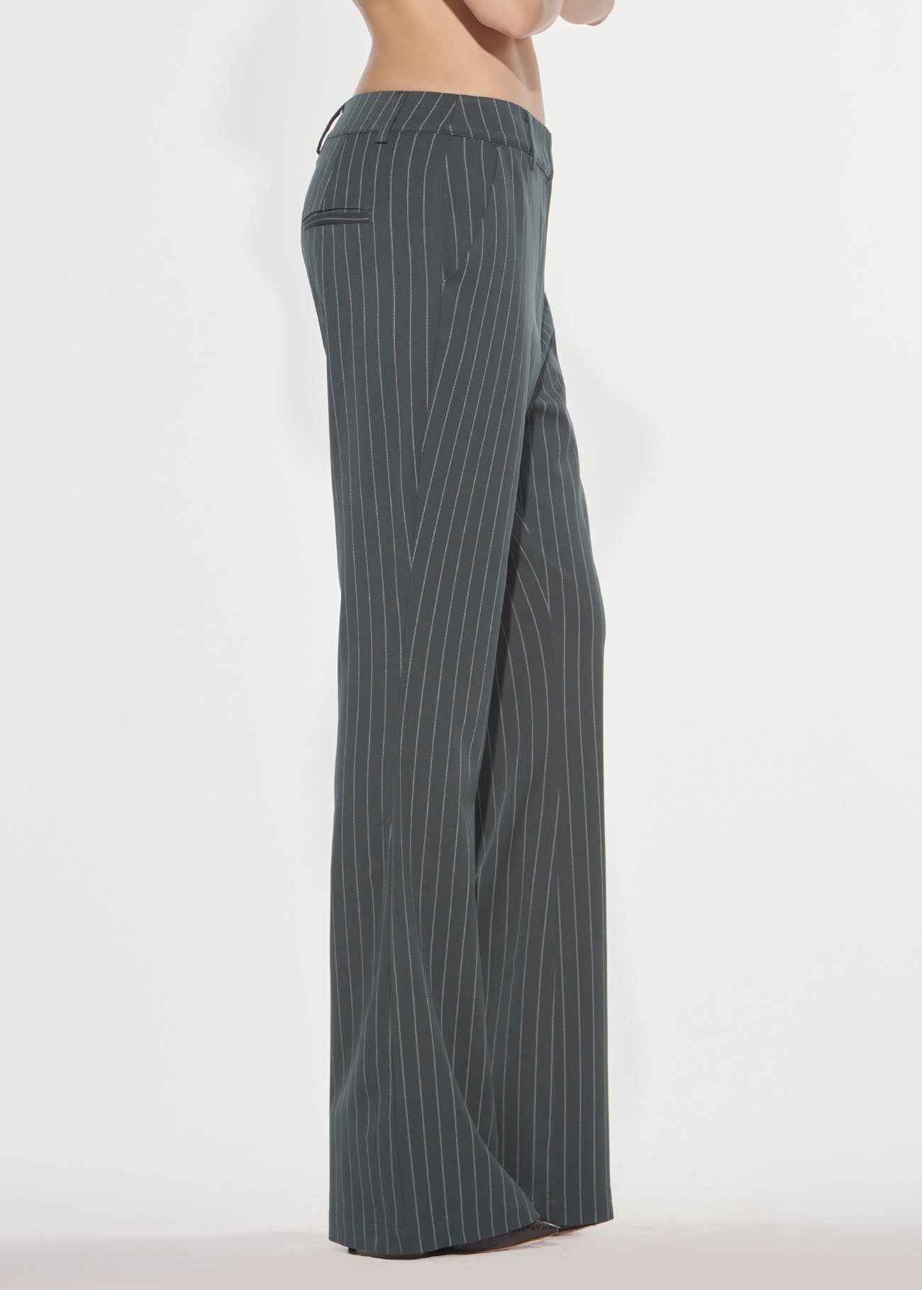 Denny Rose Flare Hose grün lang Nadelstreifen