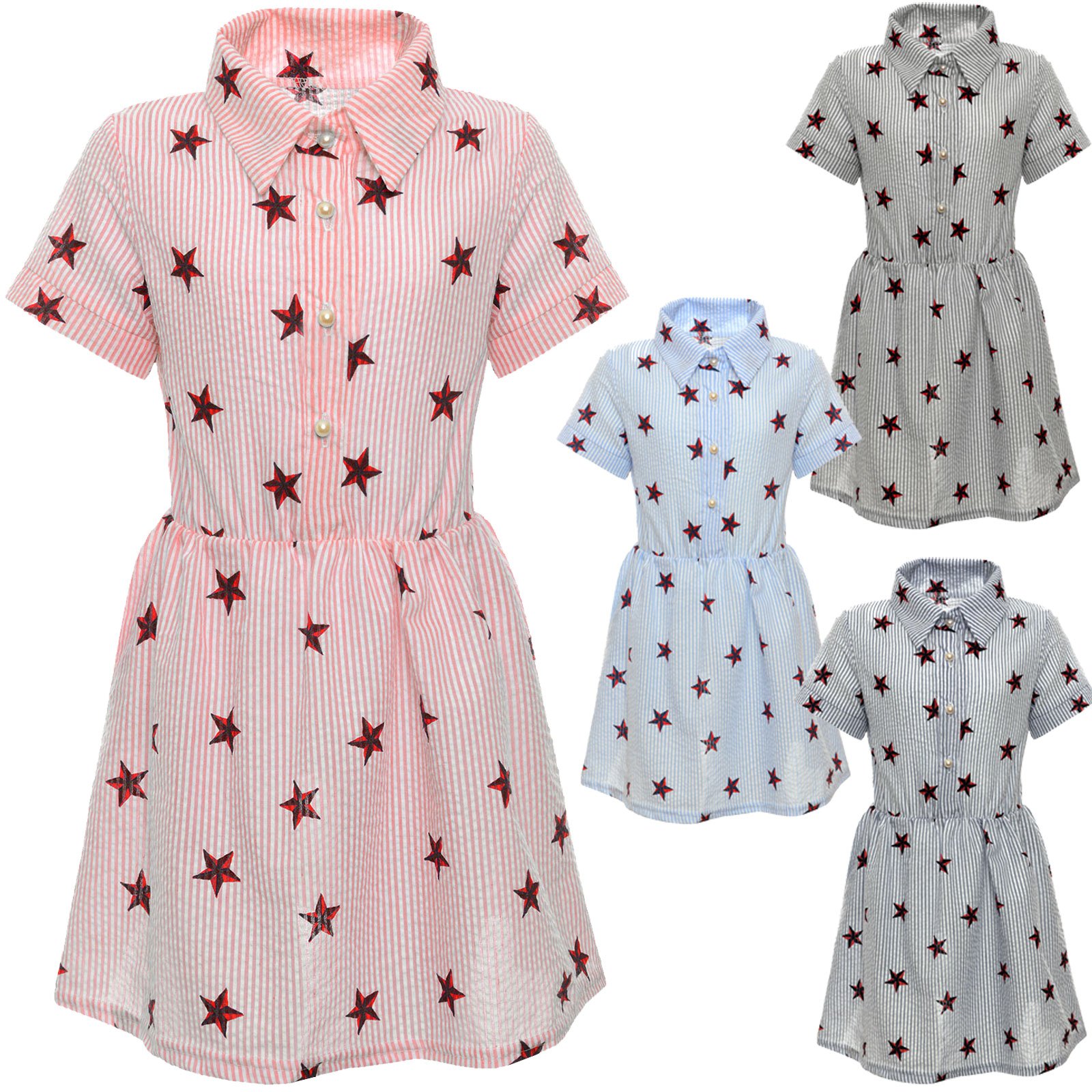BEZLIT Mädchen Blusenkleid Sternenmuster Gr.122 Kurzarm