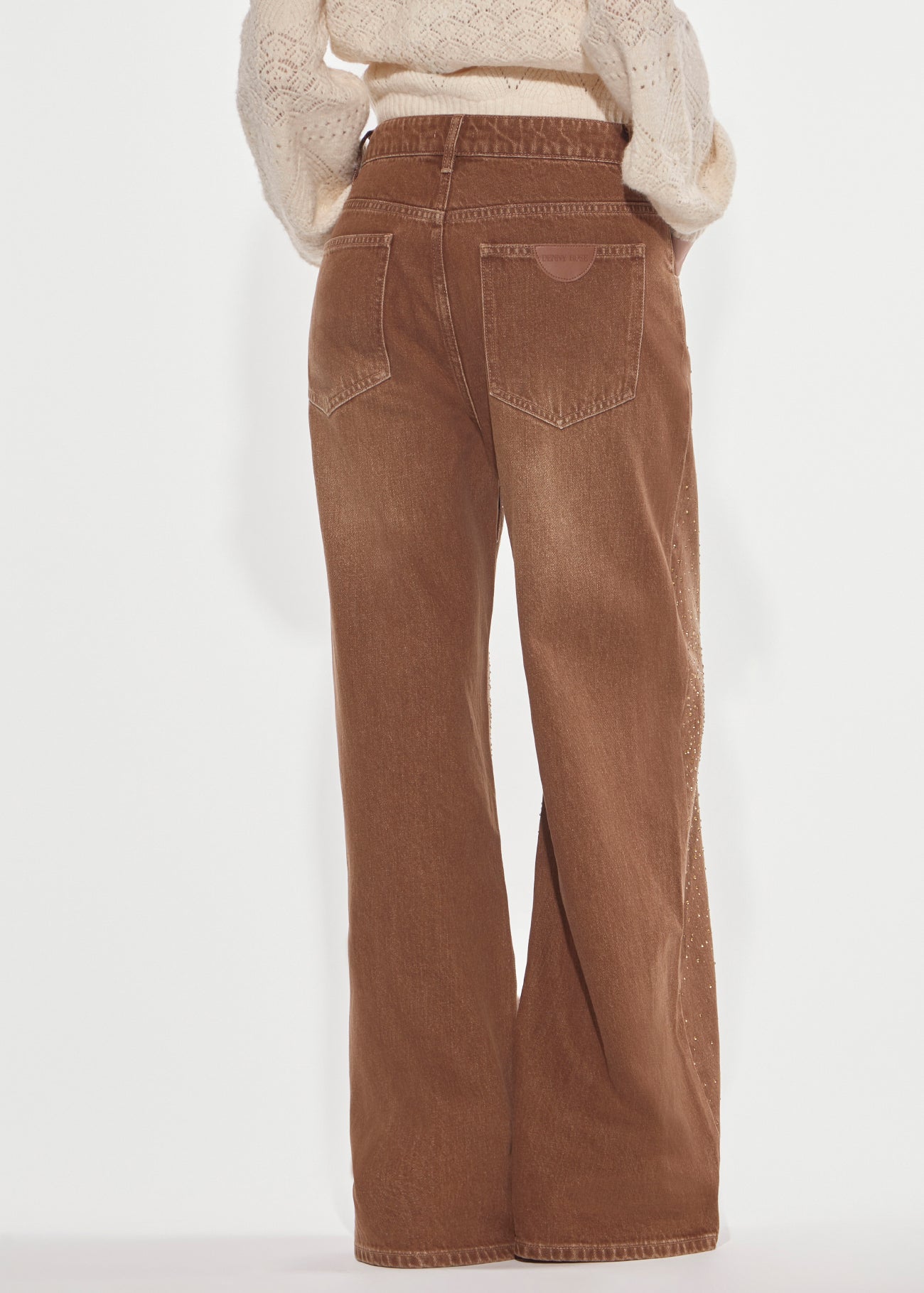 Denny Rose Over Palazzo Jeans Strass Brown Sugar
