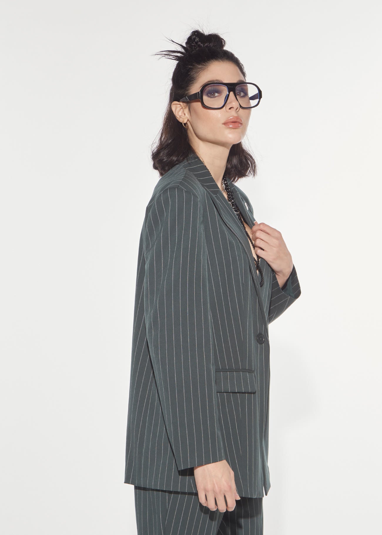 Denny Rose Blazer oversize Nadelstreifen dunkelgrün
