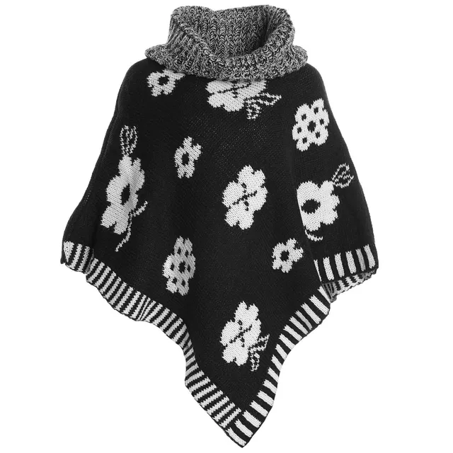 BEZLIT Poncho Rollkragen Mädchen Schwarz Blumen