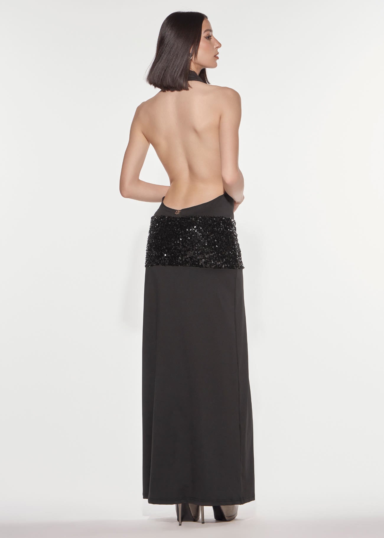 Denny Rose Jersey Abendkleid schwarz Pailletten lang