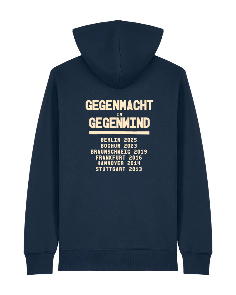 dna merch Streikkonferenz Gegenmacht Kapuzenjacke Schwarz Biobaumwolle