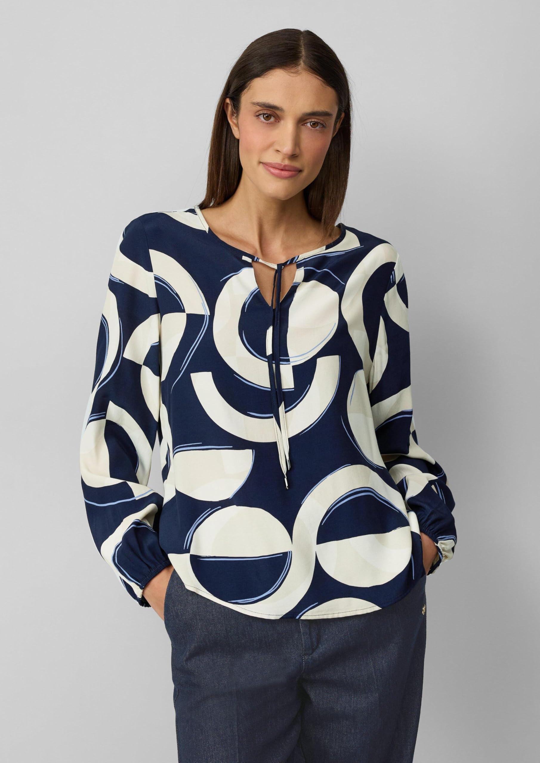 s.Oliver Gemusterte Viskosebluse mit Bindeband Bluse Gr.36 Navy