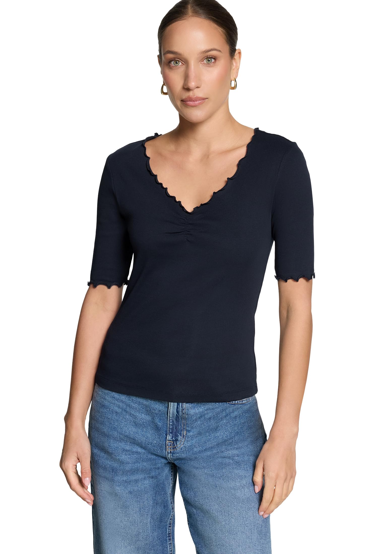 zero Halbarm-Shirt Raffung Gr.38 Bio-Baumwolle Schwarz