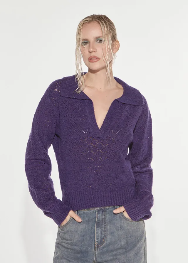 Denny Rose Punto Pizzo Polokragen Pullover Lila