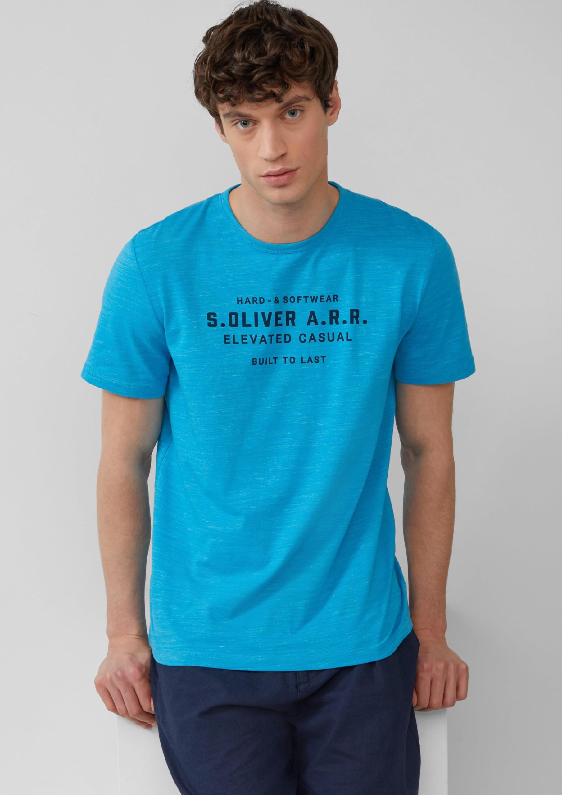 s.Oliver RED LABEL T-Shirt Logo-Schriftzug tiefblau meliert