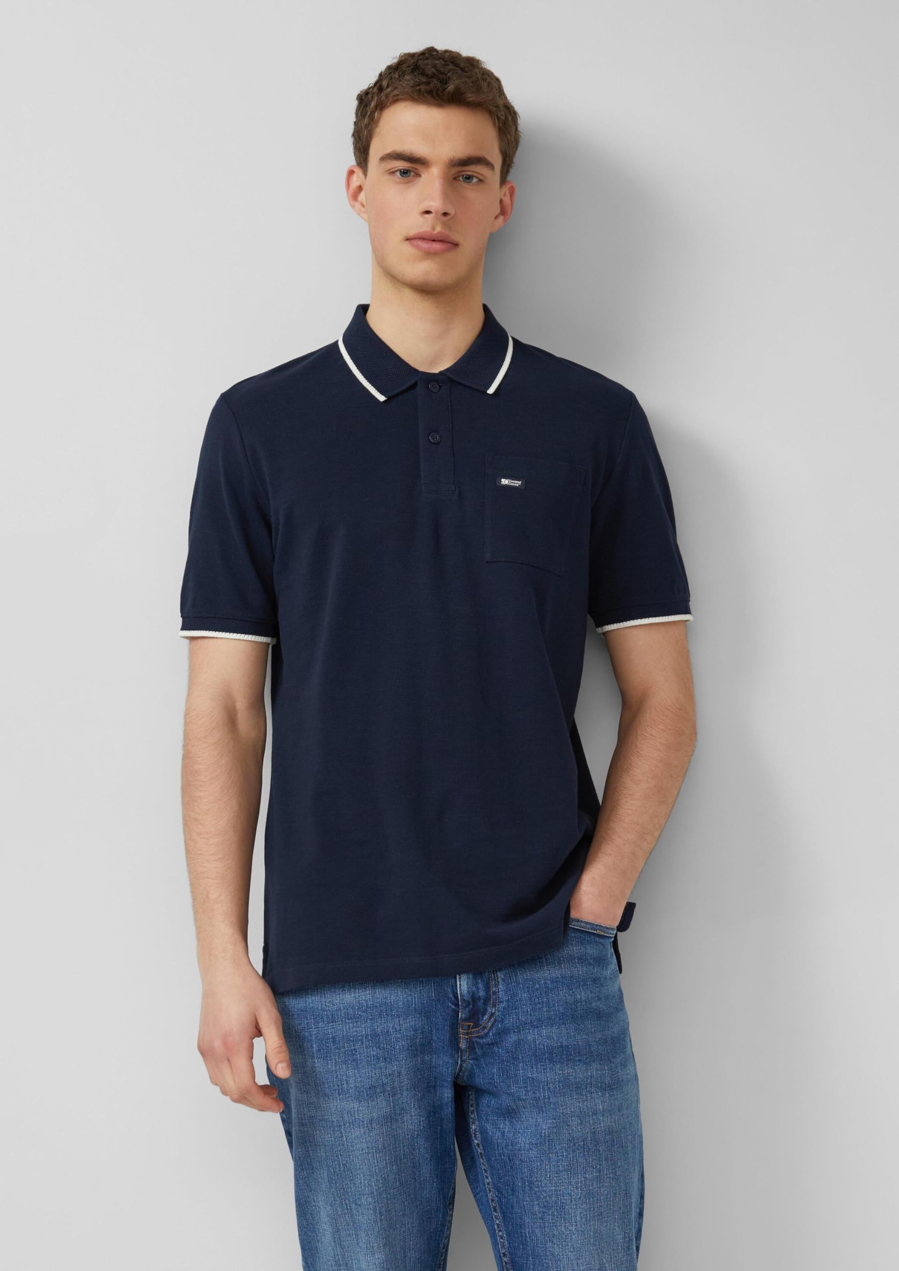 s.Oliver Junior Flammgarn-Piqué Poloshirt navy aus Baumwolle