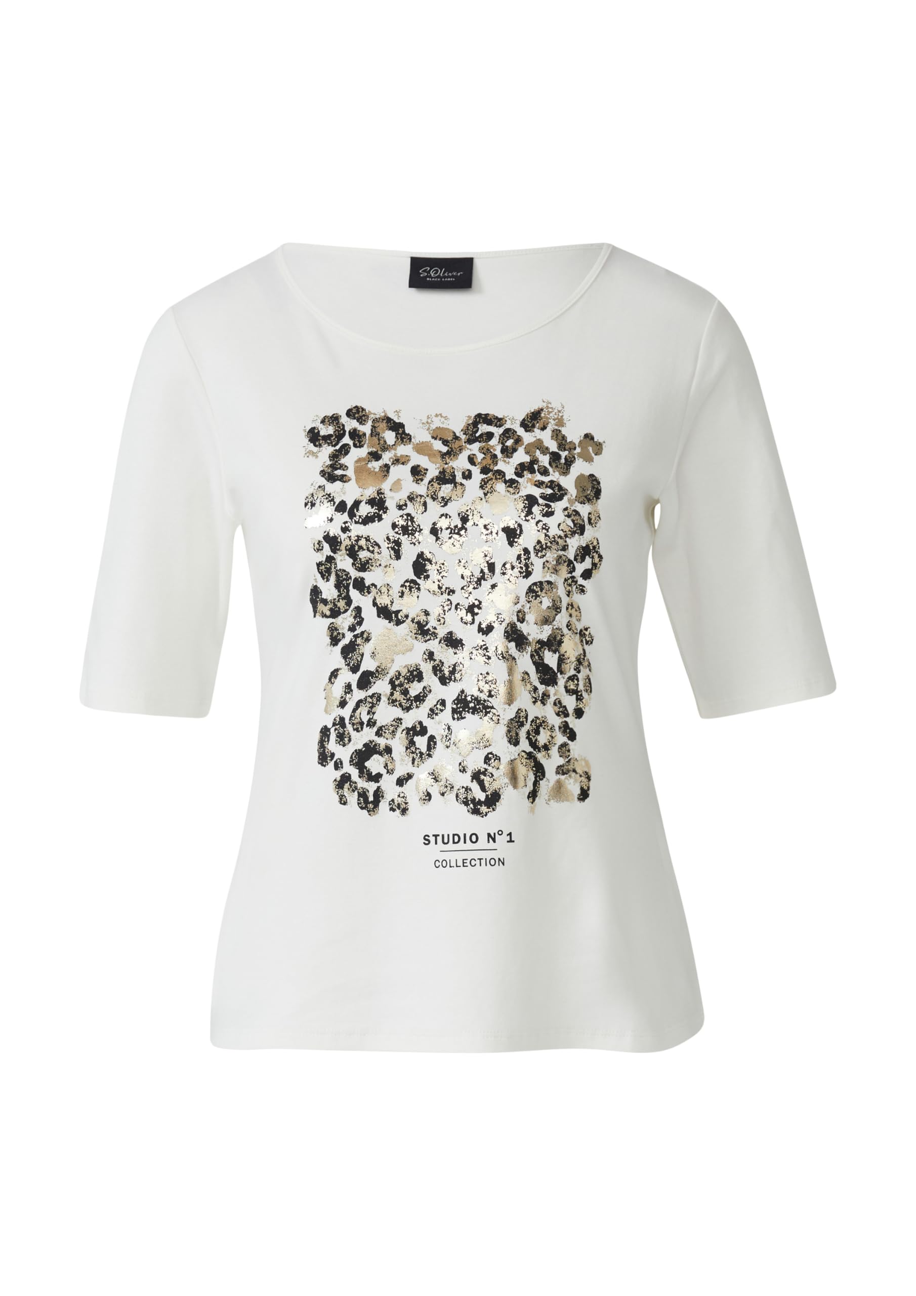 s.Oliver Damen T-Shirt Halbarm Leo-Frontprint Größe 38