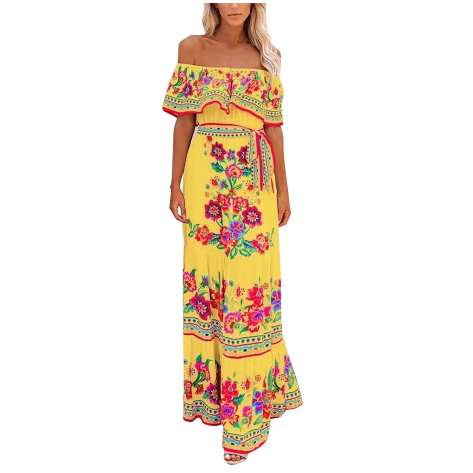 Singular Maxikleid Kleid Gelb E# Yellow Off-Shoulder Boho