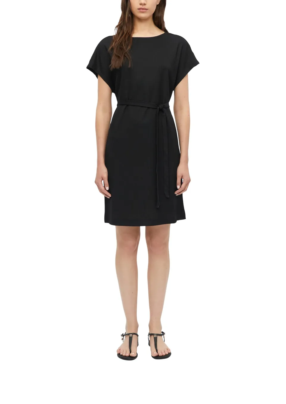 s.Oliver Red Label Jersey-Kleid Midi mit Bindegürtel dunkelblau