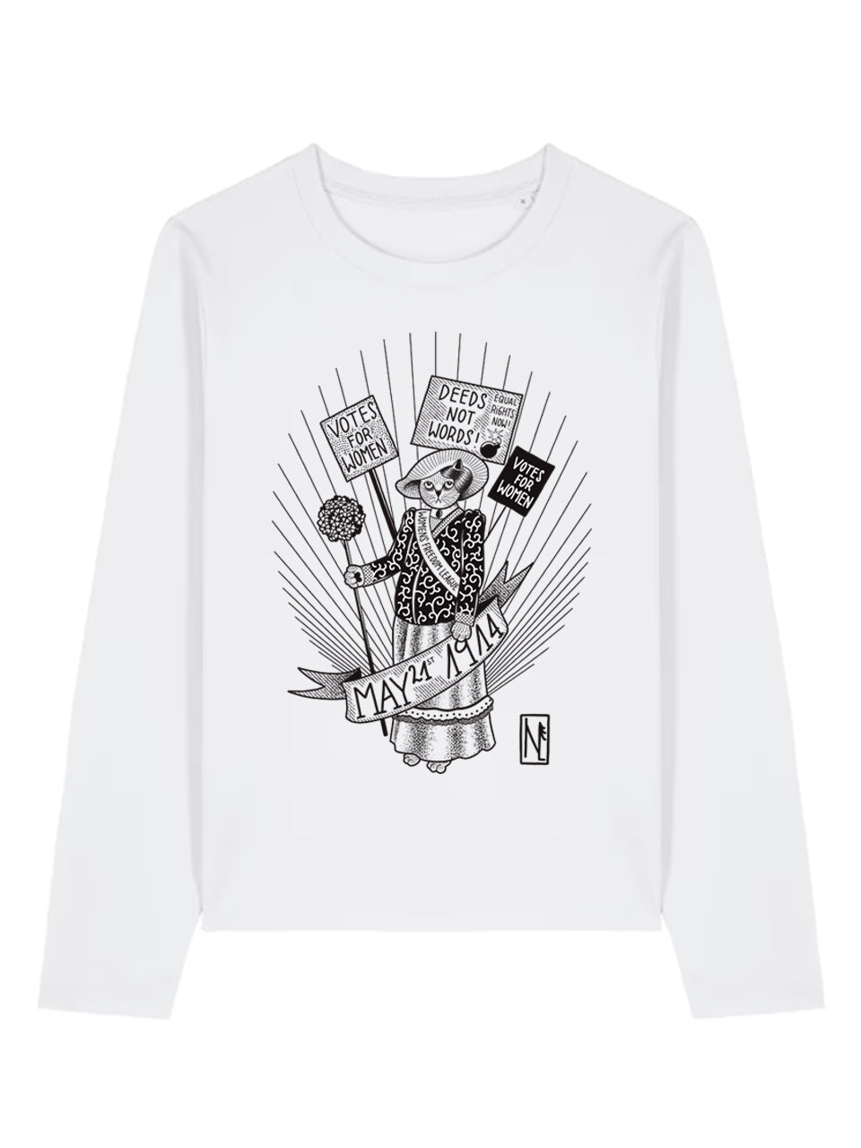 dna merch Suffragetten Langarmshirt Damen Weiß Bio