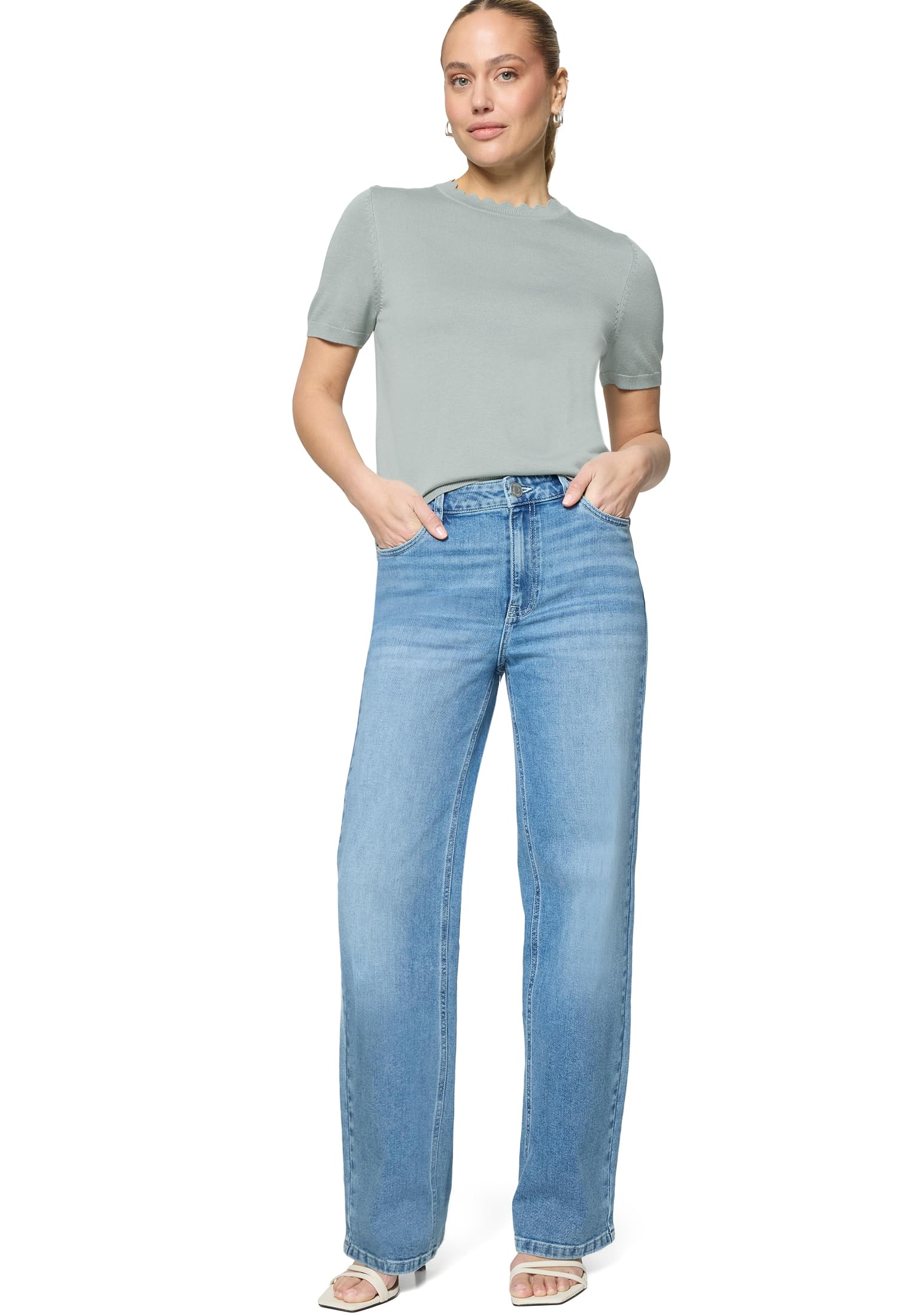 zero Kurzarmpullover mit Wellensaum Gr.40 Silver Blue