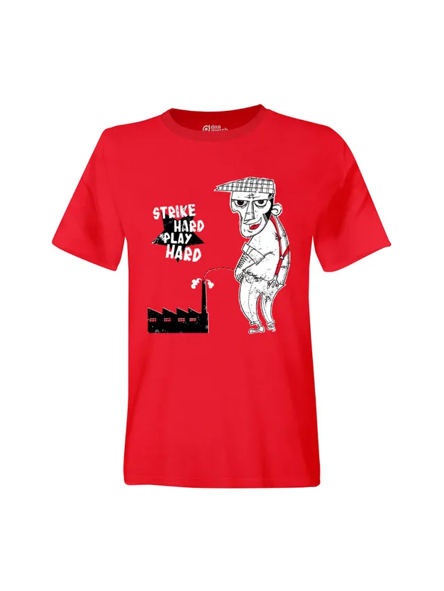 dna merch Strike Hard Play Hard T-Shirt rot aus Biobaumwolle