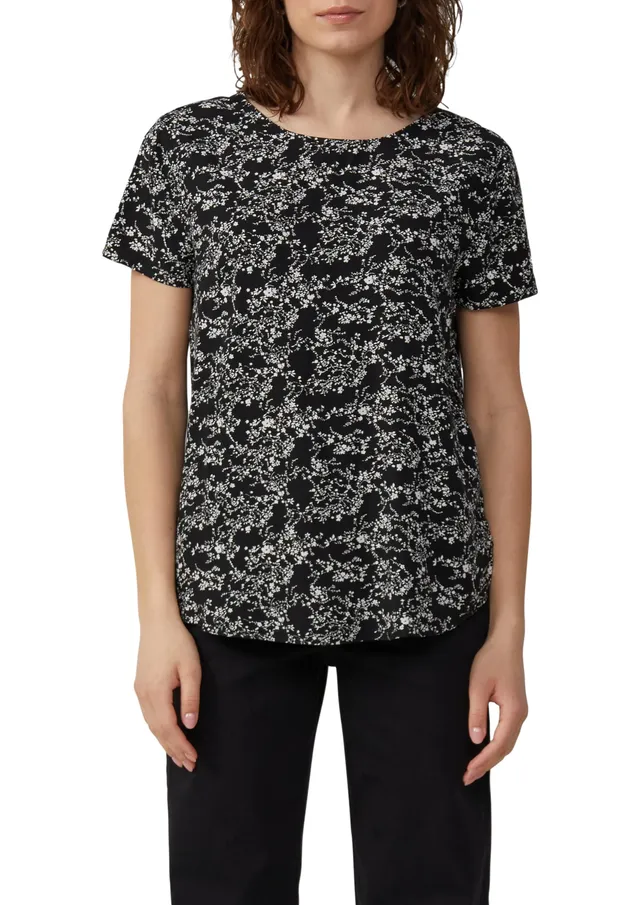 s.Oliver QS Kurzarmbluse Shirt Schwarz 38 Viskose