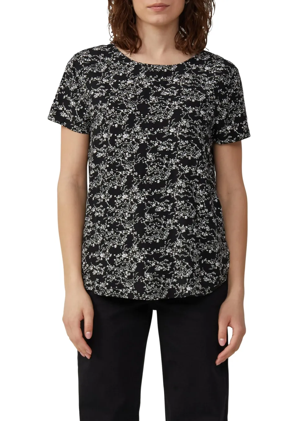 s.Oliver QS Kurzarmbluse Shirt Schwarz 38 Viskose