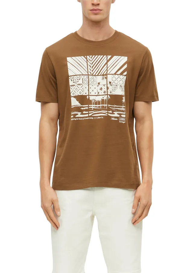 s.Oliver Junior T-Shirt Herren Braun Regular Fit Frontprint