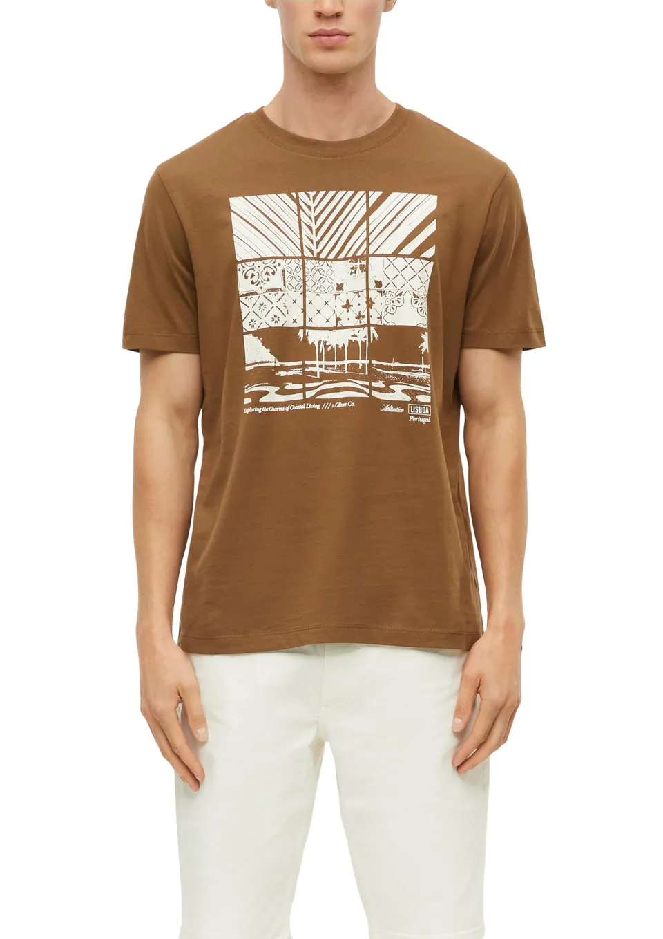 s.Oliver Junior T-Shirt Herren Braun Regular Fit Frontprint