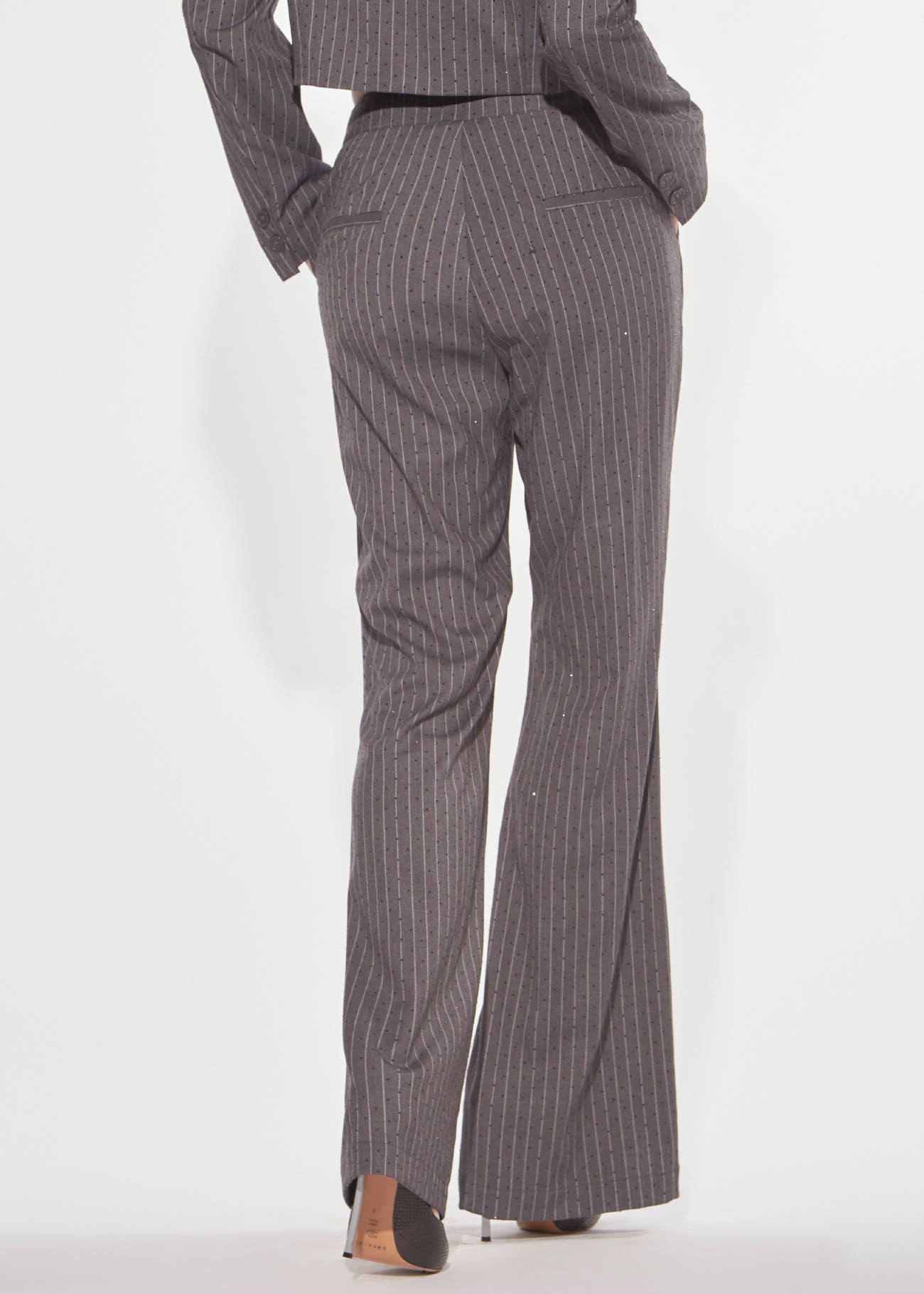 Denny Rose Flare Gessato Hose Grau mit Strass