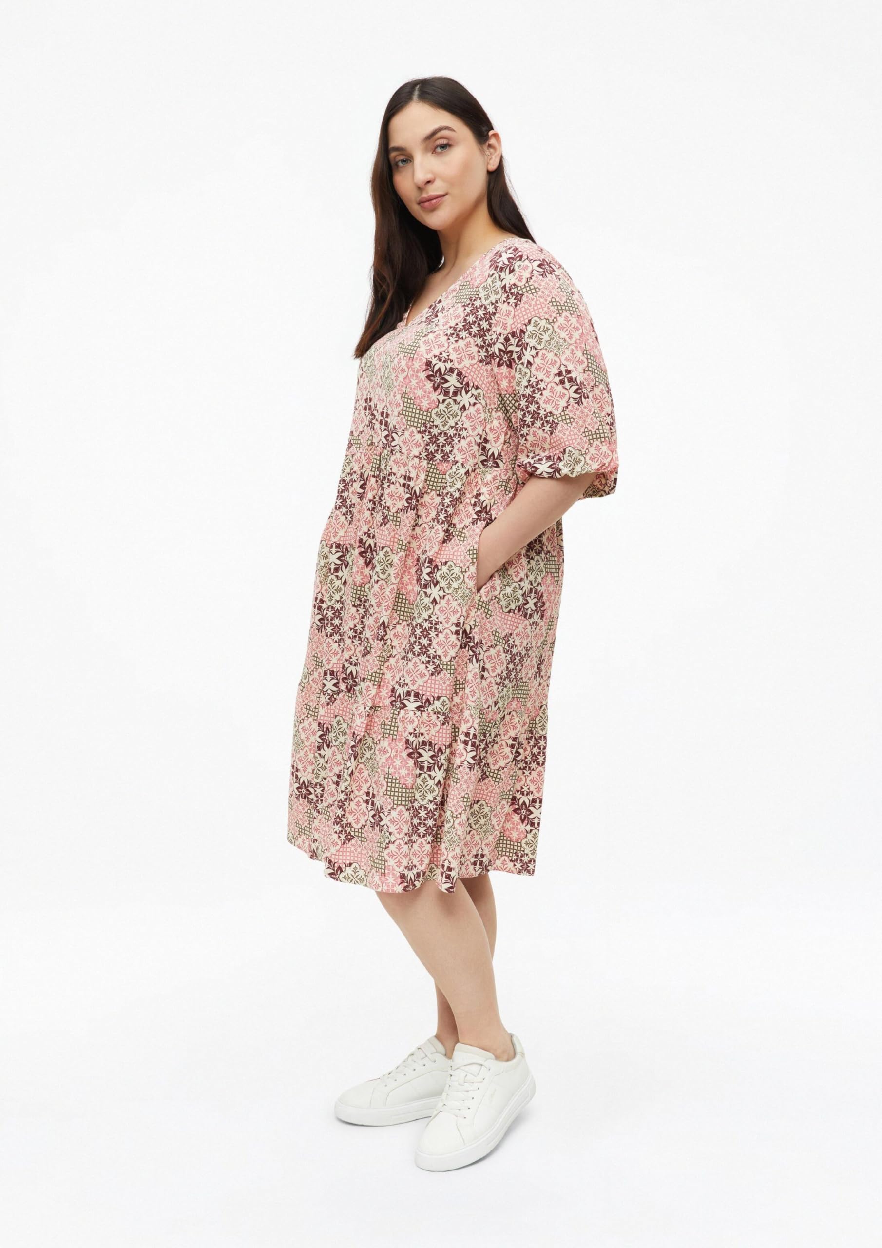 s.Oliver Red Label Kleid V-Ausschnitt Puffärmel Gr.50 Print