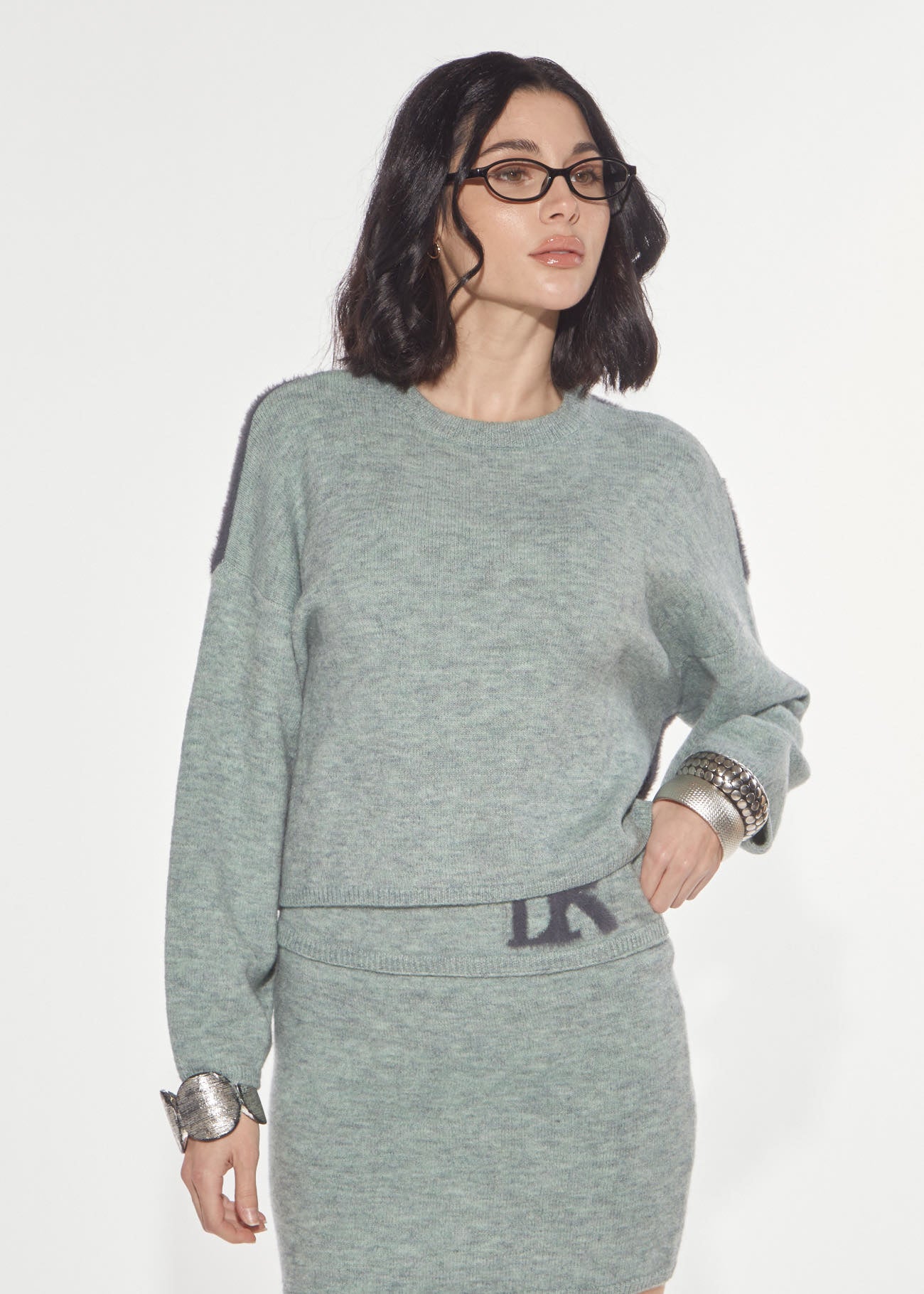 Denny Rose Pullover Jacquard Mint-Grey cropped