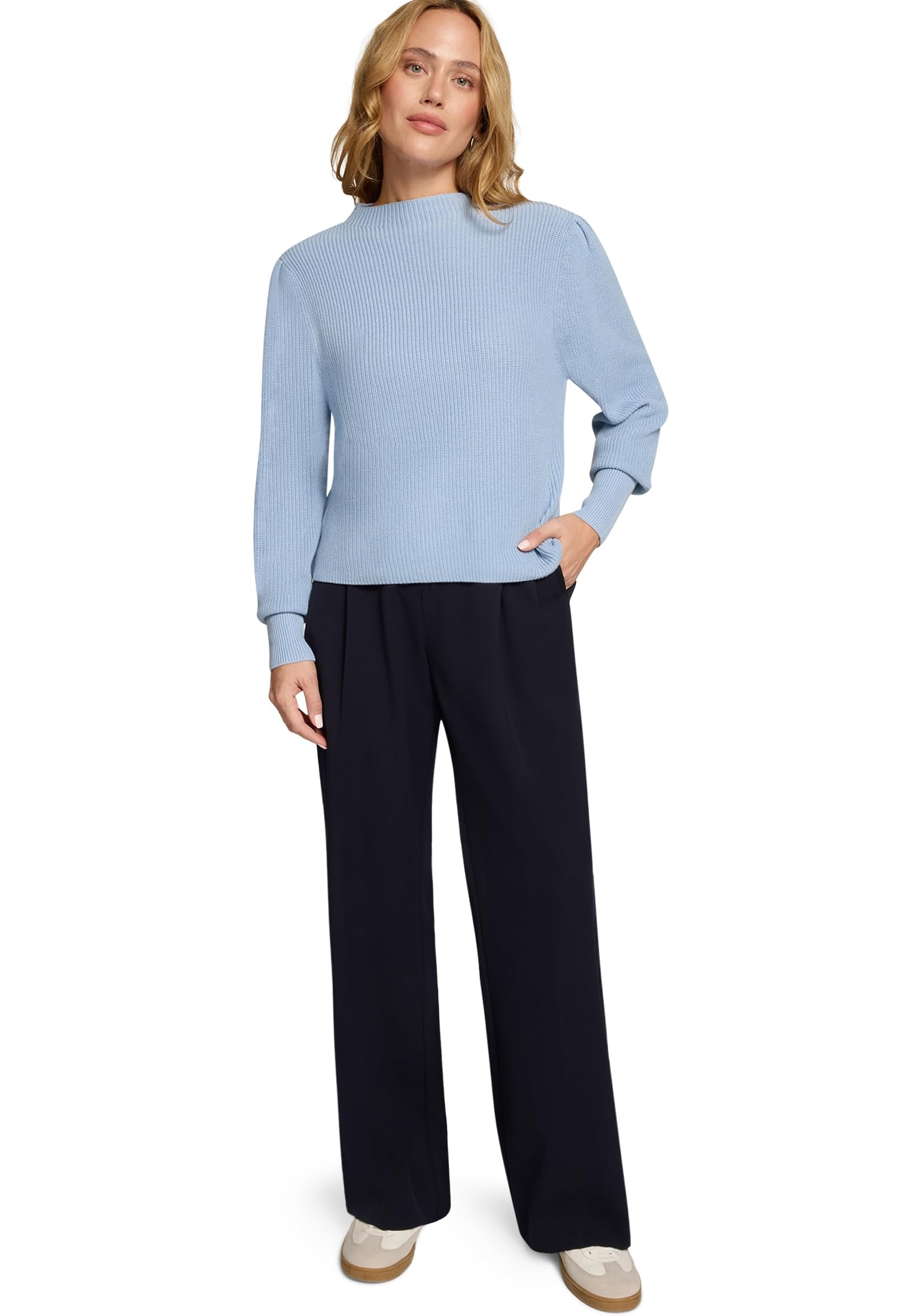 zero Strickpullover Ballonärmel Pullover 40 Soft Chambray warm