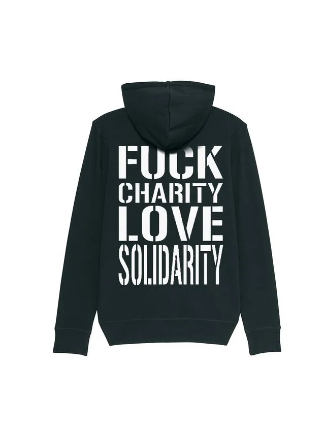 dna merch Fuck Charity Love Solidarity Kapuzenjacke schwarz