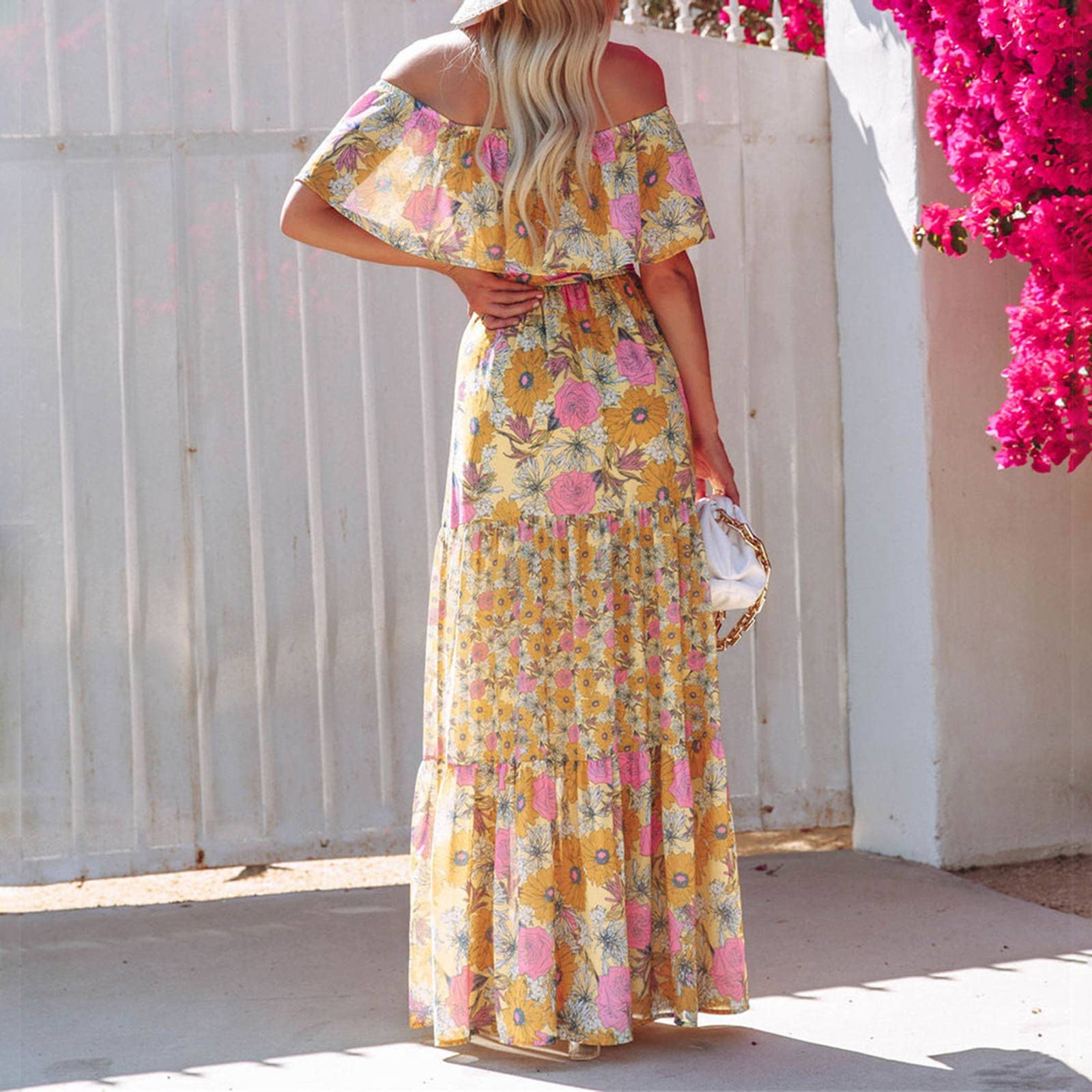 Singular Maxikleid Kleid Gelb E# Yellow Off-Shoulder Boho