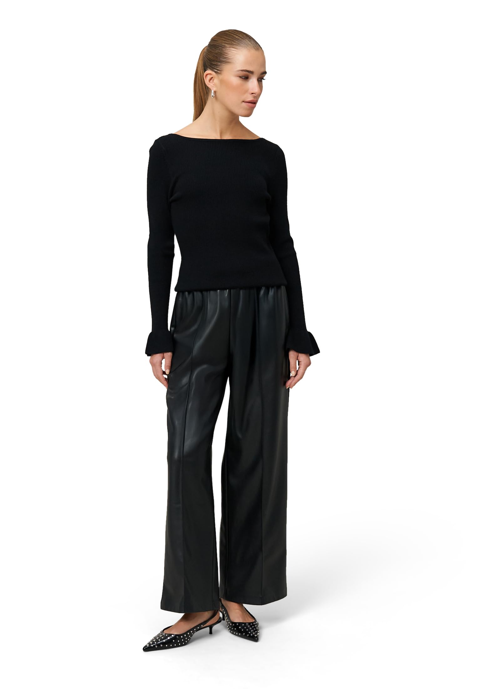 zero Pullover Volantärmel Gr.40 Black Beauty elegant