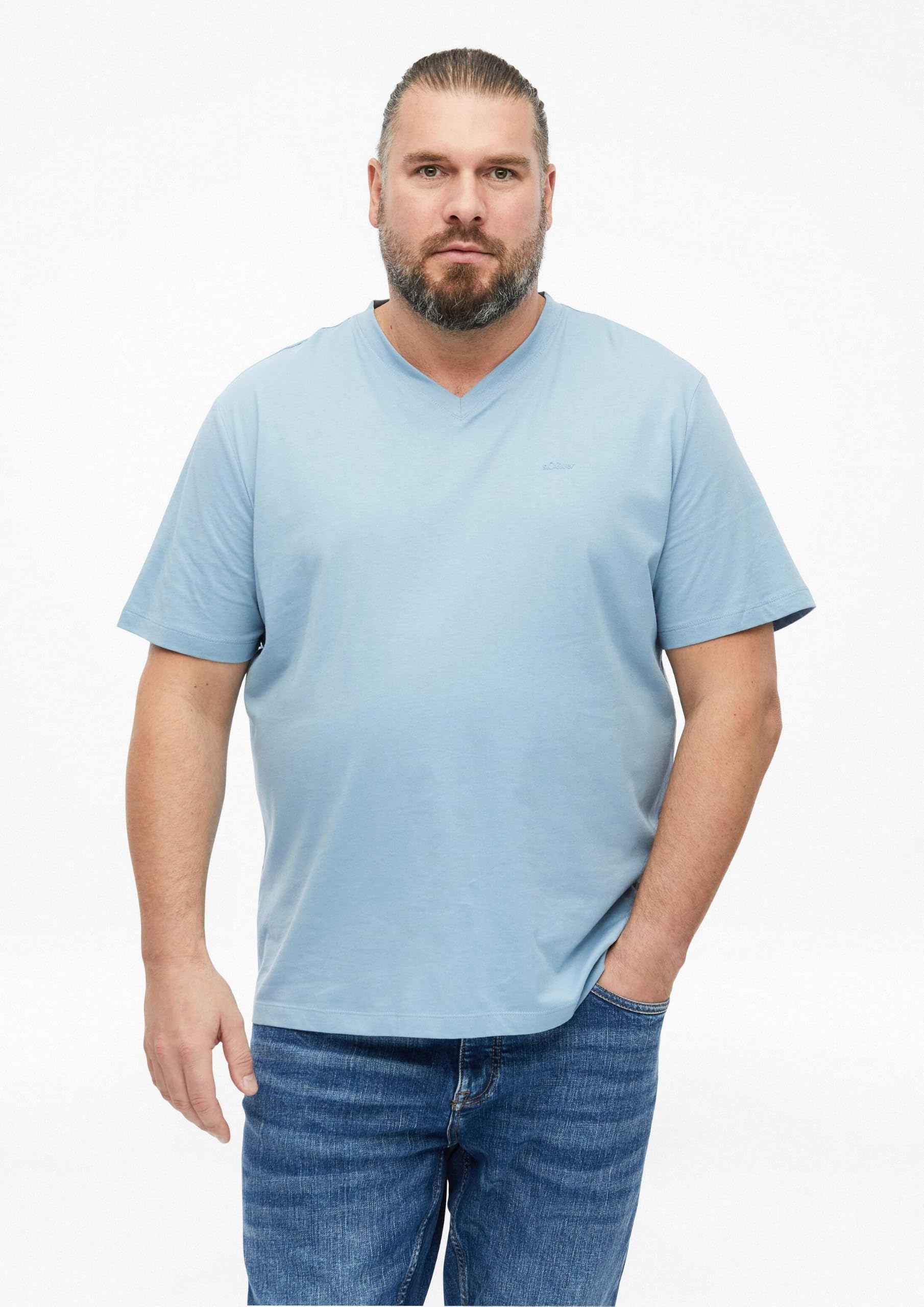 s.Oliver Junior T-Shirt Logo V-Neck Baumwolle Blau