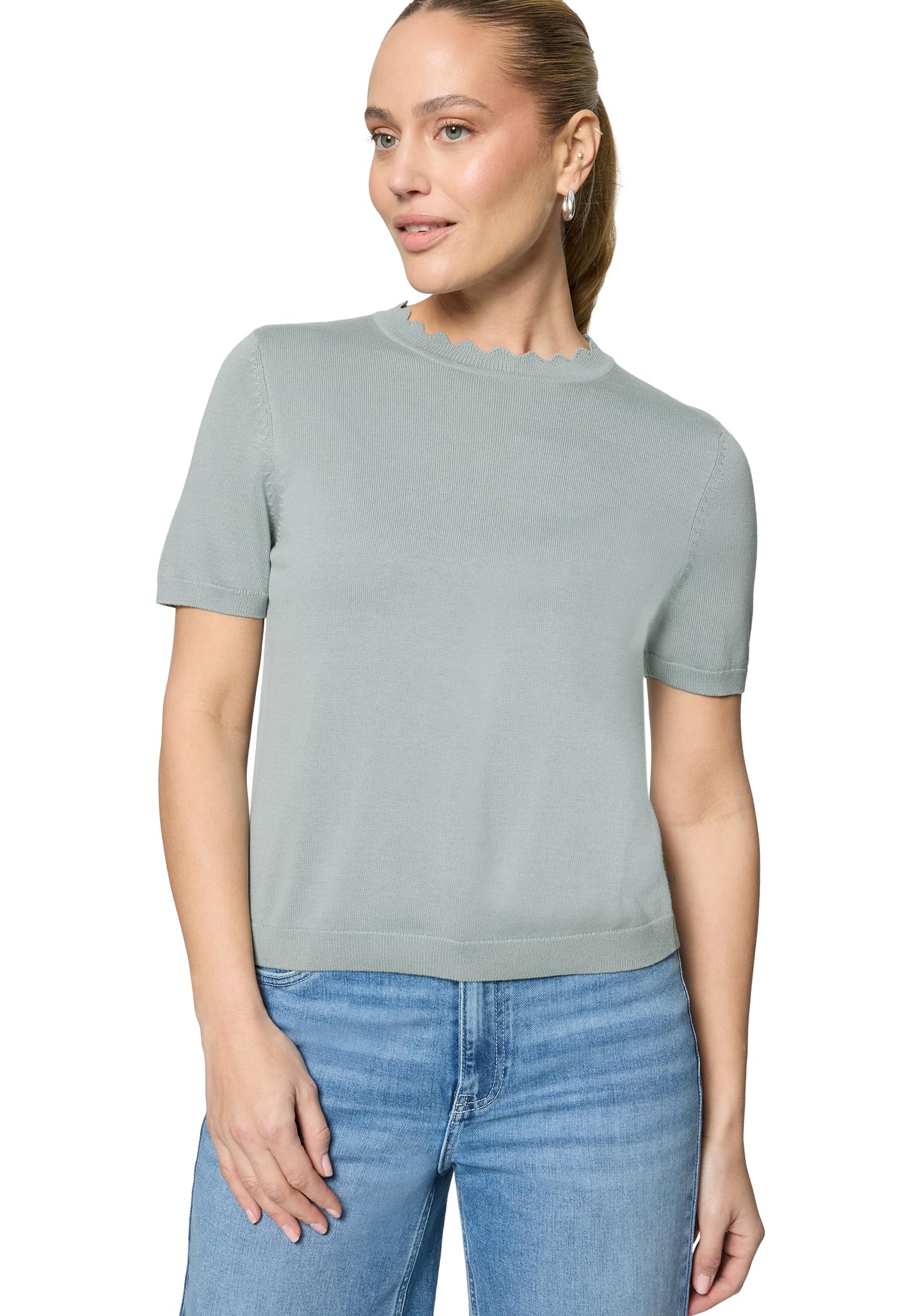 zero Kurzarmpullover mit Wellensaum Gr.40 Silver Blue