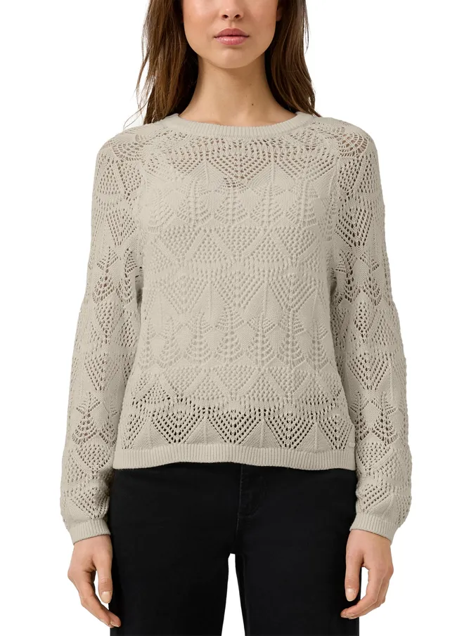 QS by s.Oliver Baumwollpullover Ajourmuster olivgrün