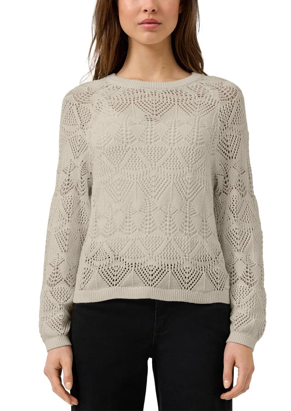QS by s.Oliver Baumwollpullover Ajourmuster olivgrün