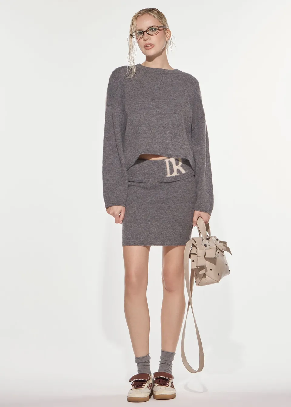 Denny Rose Logo Minirock Mint-Grey Strick