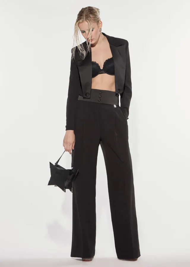 Denny Rose Palazzo Hose Schwarz Satinbund