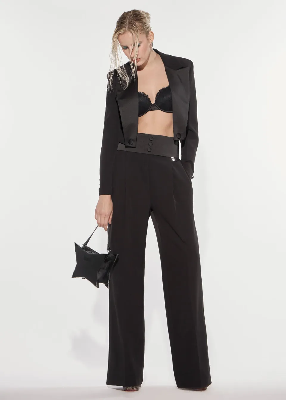 Denny Rose Palazzo Hose Schwarz Satinbund